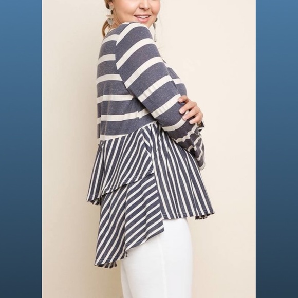 🧨CLEARANCE🧨 Striped Top w Crochet Ruffle Hem - Picture 2 of 5